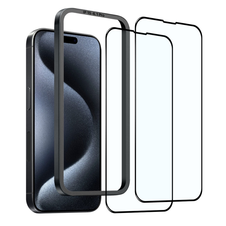 For iPhone 15 Pro NORTHJO 2pcs A++ Tempered Glass Film with Installation Frame - iPhone 15 Pro Tempered Glass by NORTHJO | Online Shopping UK | buy2fix
