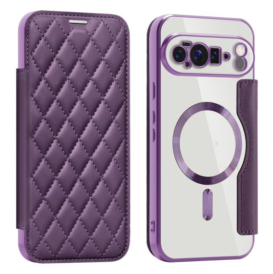 For Google Pixel 10 Pro XL Shield Magsafe RFID Anti-theft Rhombus Leather Phone Case(Purple) - Google Cases by buy2fix | Online Shopping UK | buy2fix