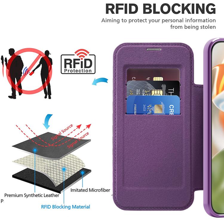 For Google Pixel 10 Pro XL Shield Magsafe RFID Anti-theft Rhombus Leather Phone Case(Purple) - Google Cases by buy2fix | Online Shopping UK | buy2fix