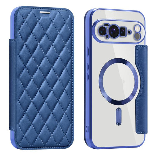 For Google Pixel 10 Pro XL Shield Magsafe RFID Anti-theft Rhombus Leather Phone Case(Dark Blue) - Google Cases by buy2fix | Online Shopping UK | buy2fix