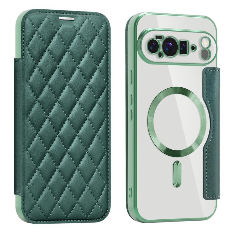 For Google Pixel 10 Pro XL Shield Magsafe RFID Anti-theft Rhombus Leather Phone Case(Green) - Google Cases by buy2fix | Online Shopping UK | buy2fix