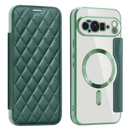 For Google Pixel 10 Pro XL Shield Magsafe RFID Anti-theft Rhombus Leather Phone Case(Green) - Google Cases by buy2fix | Online Shopping UK | buy2fix