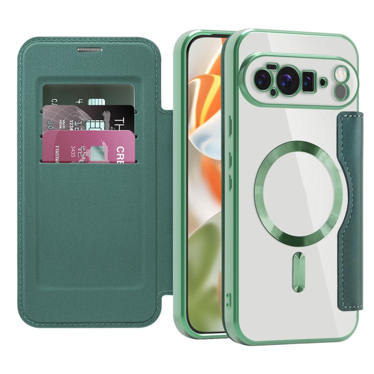 For Google Pixel 10 Pro XL Shield Magsafe RFID Anti-theft Rhombus Leather Phone Case(Green) - Google Cases by buy2fix | Online Shopping UK | buy2fix