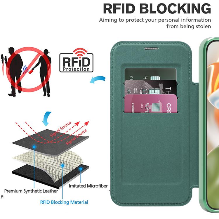 For Google Pixel 10 Pro XL Shield Magsafe RFID Anti-theft Rhombus Leather Phone Case(Green) - Google Cases by buy2fix | Online Shopping UK | buy2fix