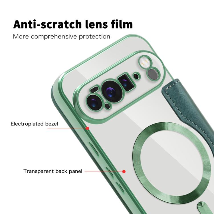 For Google Pixel 10 Pro XL Shield Magsafe RFID Anti-theft Rhombus Leather Phone Case(Green) - Google Cases by buy2fix | Online Shopping UK | buy2fix