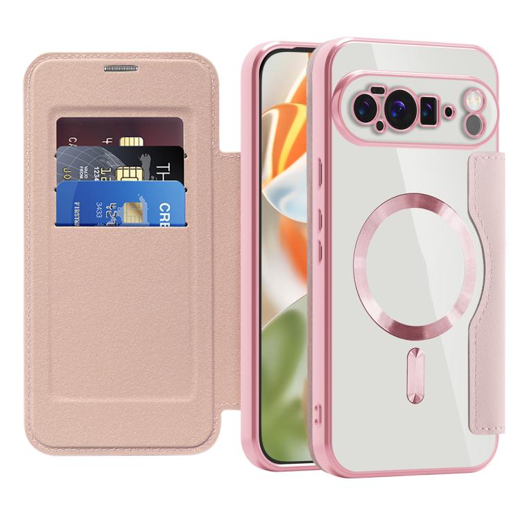 For Google Pixel 10 Pro XL Shield Magsafe RFID Anti-theft Rhombus Leather Phone Case(Pink) - Google Cases by buy2fix | Online Shopping UK | buy2fix