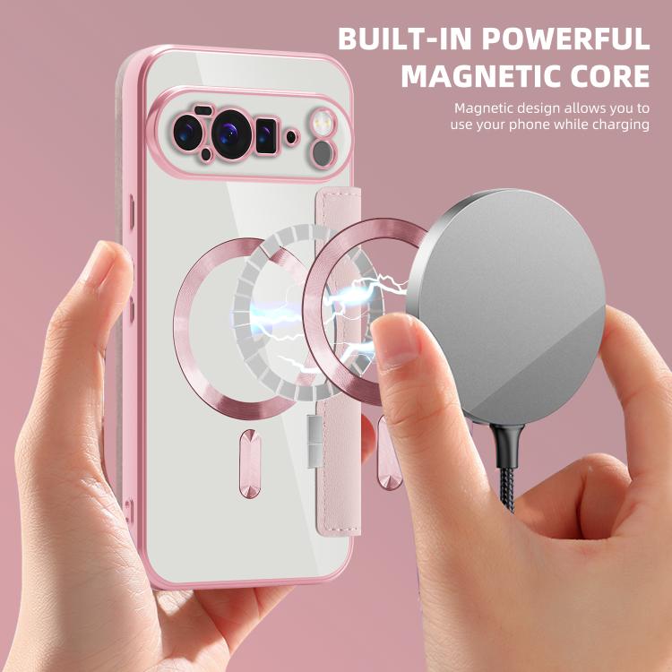 For Google Pixel 10 Pro XL Shield Magsafe RFID Anti-theft Rhombus Leather Phone Case(Pink) - Google Cases by buy2fix | Online Shopping UK | buy2fix