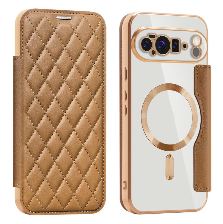 For Google Pixel 10 Pro XL Shield Magsafe RFID Anti-theft Rhombus Leather Phone Case(Brown) - Google Cases by buy2fix | Online Shopping UK | buy2fix
