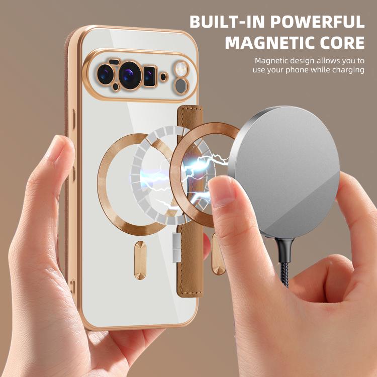 For Google Pixel 10 Pro XL Shield Magsafe RFID Anti-theft Rhombus Leather Phone Case(Brown) - Google Cases by buy2fix | Online Shopping UK | buy2fix