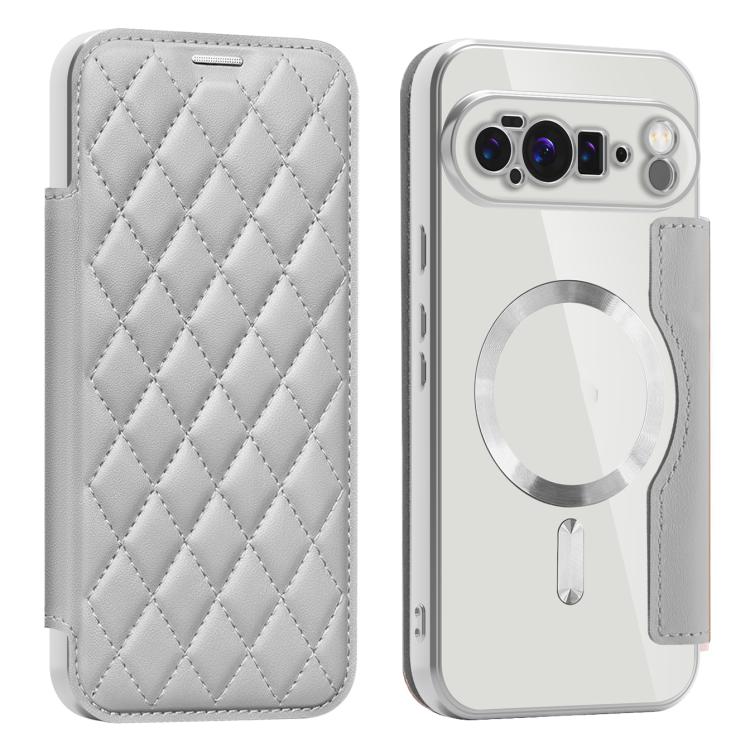 For Google Pixel 10 Pro XL Shield Magsafe RFID Anti-theft Rhombus Leather Phone Case(Grey) - Google Cases by buy2fix | Online Shopping UK | buy2fix