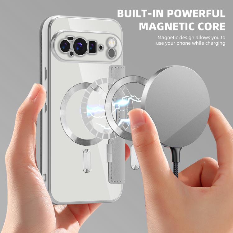 For Google Pixel 10 Pro XL Shield Magsafe RFID Anti-theft Rhombus Leather Phone Case(Grey) - Google Cases by buy2fix | Online Shopping UK | buy2fix