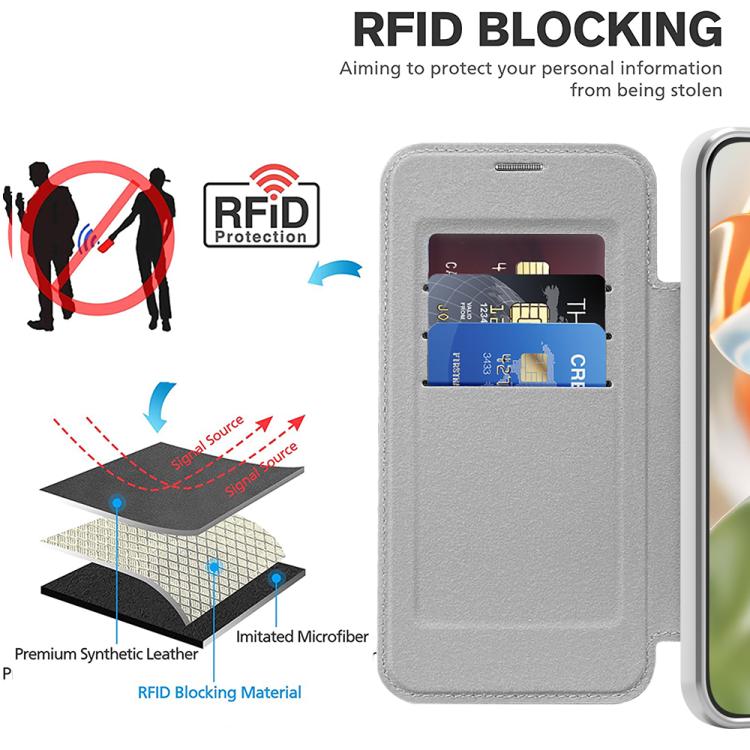 For Google Pixel 10 Pro XL Shield Magsafe RFID Anti-theft Rhombus Leather Phone Case(Grey) - Google Cases by buy2fix | Online Shopping UK | buy2fix