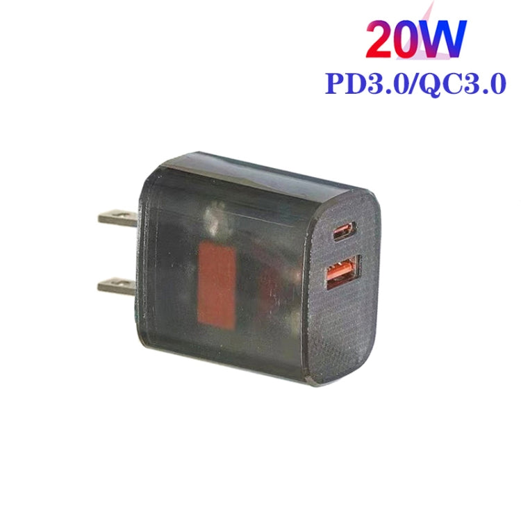 Transparent PD3.0 Type-C + QC3.0 USB Mobile Phone Charger, US Plug(Transparent Gray) - USB Charger by buy2fix | Online Shopping UK | buy2fix