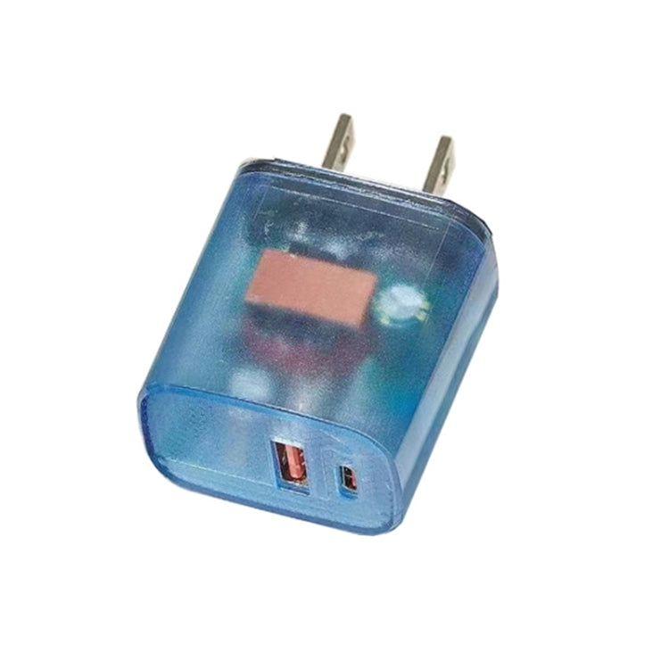 Transparent PD3.0 Type-C + QC3.0 USB Mobile Phone Charger, US Plug(Transparent Blue) - USB Charger by buy2fix | Online Shopping UK | buy2fix