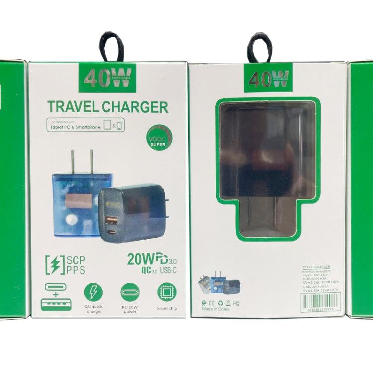 Transparent PD3.0 Type-C + QC3.0 USB Mobile Phone Charger, US Plug(Transparent) - USB Charger by buy2fix | Online Shopping UK | buy2fix