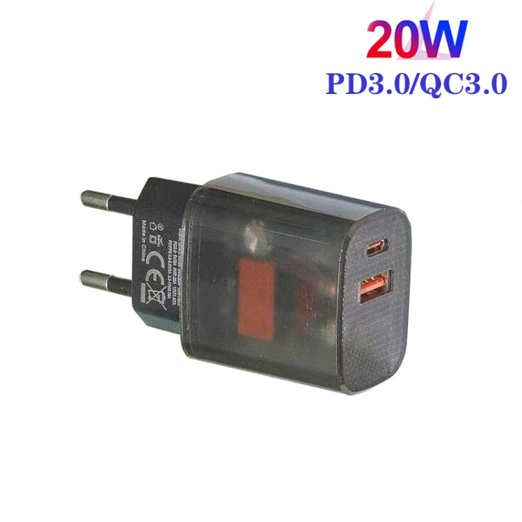 Transparent PD3.0 Type-C + QC3.0 USB Mobile Phone Charger, EU Plug(Transparent Gray) - USB Charger by buy2fix | Online Shopping UK | buy2fix