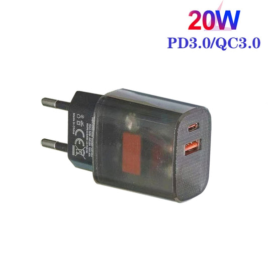 Transparent PD3.0 Type-C + QC3.0 USB Mobile Phone Charger, EU Plug(Transparent Gray) - USB Charger by buy2fix | Online Shopping UK | buy2fix