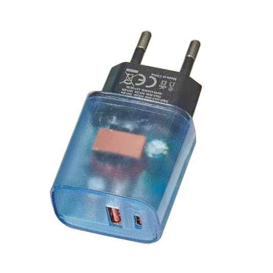 Transparent PD3.0 Type-C + QC3.0 USB Mobile Phone Charger, EU Plug(Transparent Blue) - USB Charger by buy2fix | Online Shopping UK | buy2fix