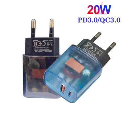 Transparent PD3.0 Type-C + QC3.0 USB Mobile Phone Charger, EU Plug(Transparent) - USB Charger by buy2fix | Online Shopping UK | buy2fix