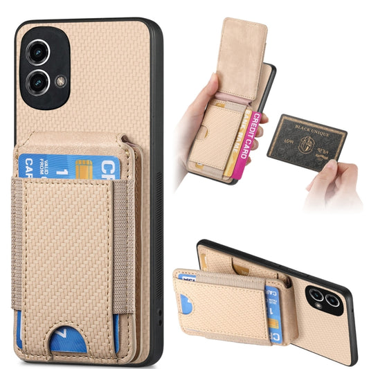 For Motorola Moto G Stylus 5G 2024 Carbon Fiber Vertical Flip Wallet Stand Phone Case(Khaki) - Motorola Cases by buy2fix | Online Shopping UK | buy2fix