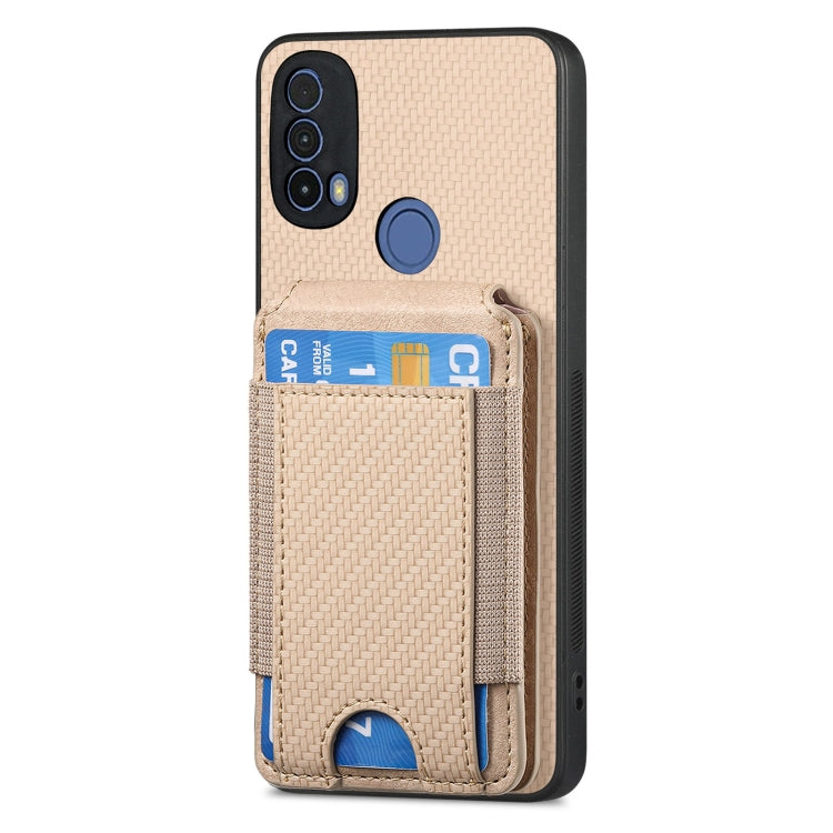 For Motorola Moto G 5G 2024 4G Carbon Fiber Vertical Flip Wallet Stand Phone Case(Khaki) - Motorola Cases by buy2fix | Online Shopping UK | buy2fix