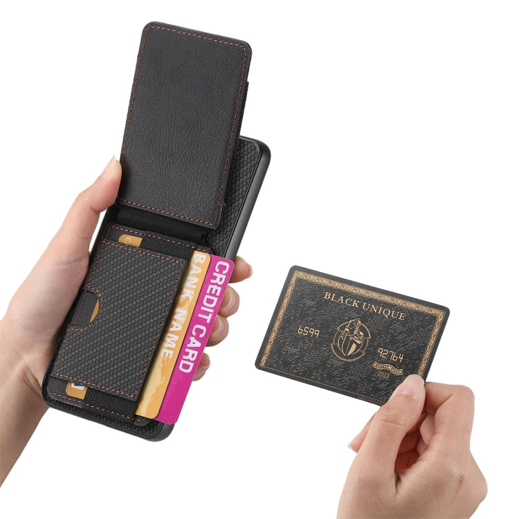 For Motorola Moto G Play 2024  5G Carbon Fiber Vertical Flip Wallet Stand Phone Case(Black) - Motorola Cases by buy2fix | Online Shopping UK | buy2fix