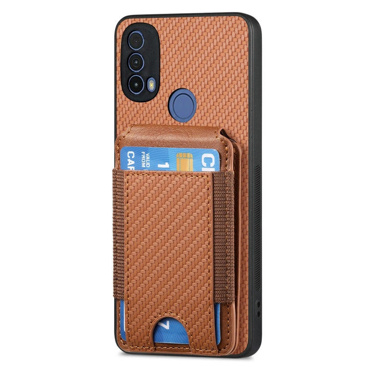 For Motorola Moto G Play 2024  5G Carbon Fiber Vertical Flip Wallet Stand Phone Case(Brown) - Motorola Cases by buy2fix | Online Shopping UK | buy2fix