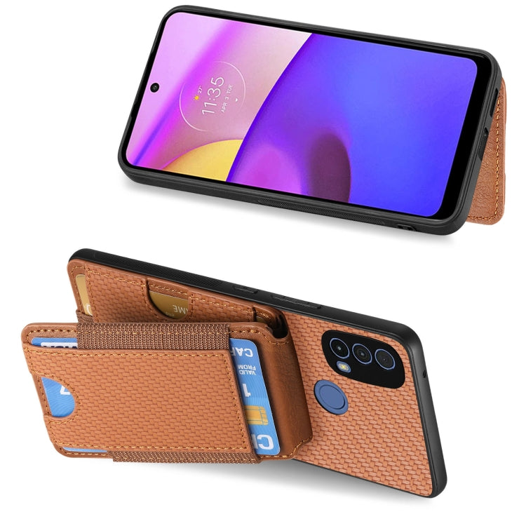 For Motorola Moto G Play 2024  5G Carbon Fiber Vertical Flip Wallet Stand Phone Case(Brown) - Motorola Cases by buy2fix | Online Shopping UK | buy2fix