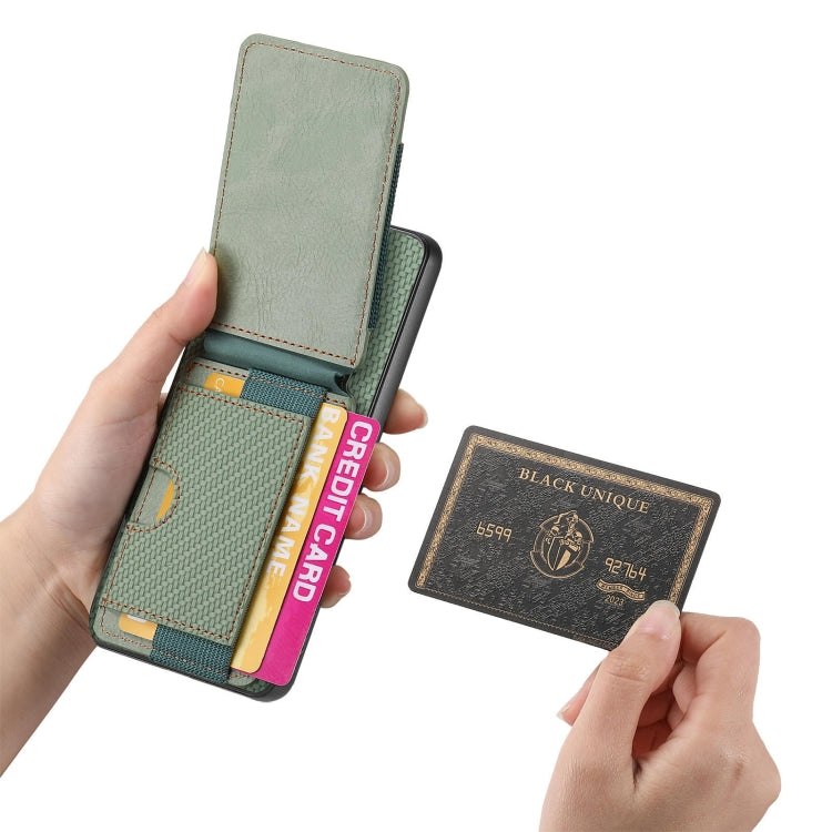 For Motorola Moto G Play 2024 4G Carbon Fiber Vertical Flip Wallet Stand Phone Case(Green) - Motorola Cases by buy2fix | Online Shopping UK | buy2fix