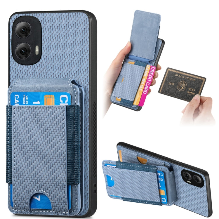 For Motorola Moto G Power 2024 5G Carbon Fiber Vertical Flip Wallet Stand Phone Case(Blue) - Motorola Cases by buy2fix | Online Shopping UK | buy2fix