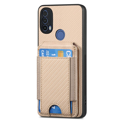 For Motorola Moto G Power 2024 5G Carbon Fiber Vertical Flip Wallet Stand Phone Case(Khaki) - Motorola Cases by buy2fix | Online Shopping UK | buy2fix