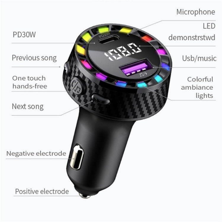C55 With Breathing Light Bluetooth FM Transmitter USB+Type-C Car Fast Charger by buy2fix