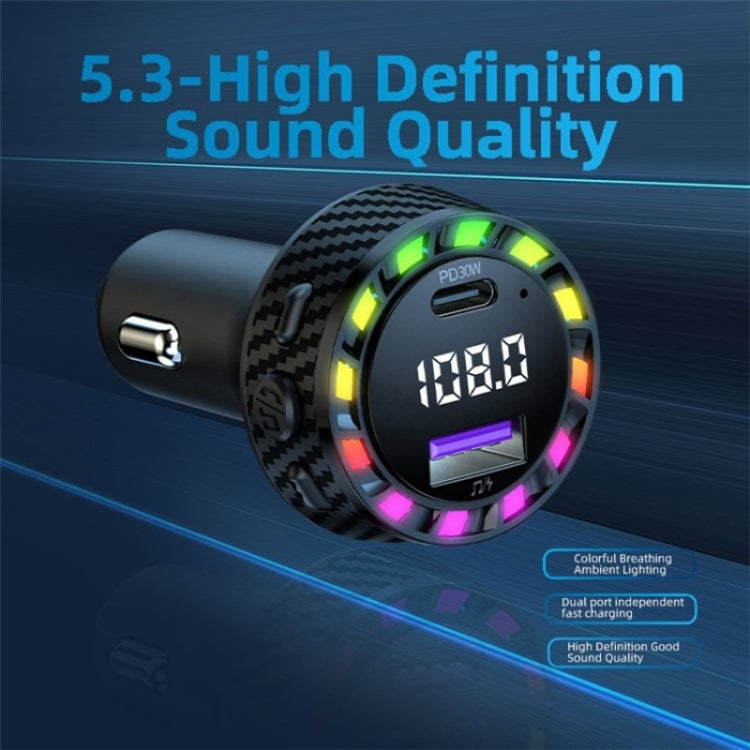 C55 With Breathing Light Bluetooth FM Transmitter USB+Type-C Car Fast Charger by buy2fix