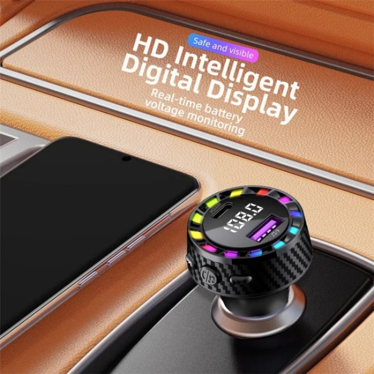 C55 With Breathing Light Bluetooth FM Transmitter USB+Type-C Car Fast Charger by buy2fix