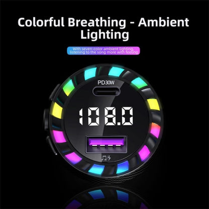 C55 With Breathing Light Bluetooth FM Transmitter USB+Type-C Car Fast Charger by buy2fix