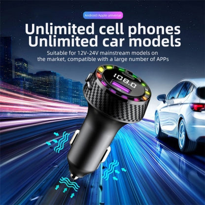 C55 With Breathing Light Bluetooth FM Transmitter USB+Type-C Car Fast Charger by buy2fix