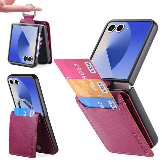 For Galaxy Z Flip8 5G Litchi Texture Leather Ring Wallet Phone Case(Purple)