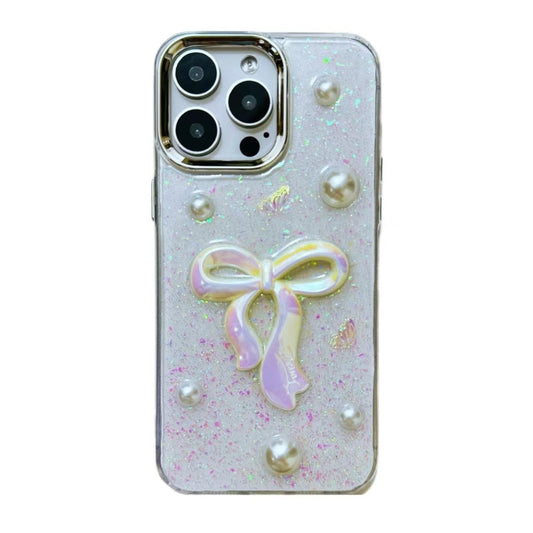 For iPhone 16 3D Bow Pearl Love Flower TPU Phone Case(Pearl Bow) - iPhone 16 Cases by buy2fix | Online Shopping UK | buy2fix