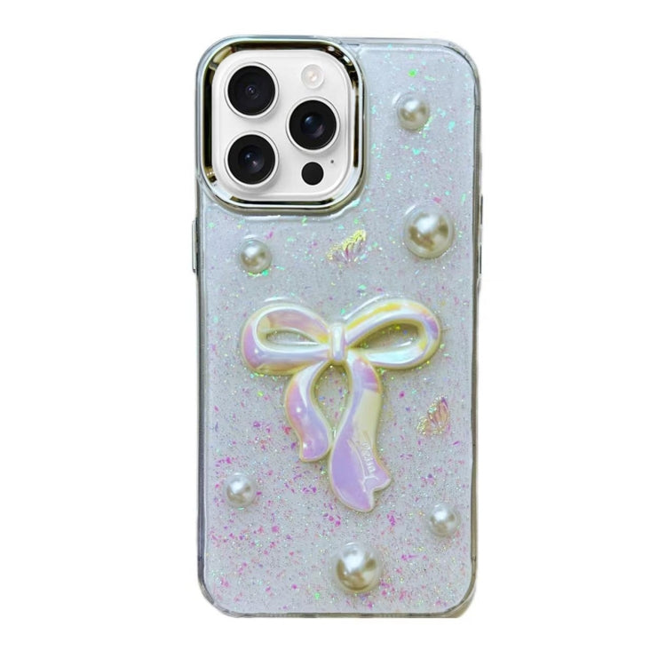 For iPhone 16 Pro 3D Bow Pearl Love Flower TPU Phone Case(Pearl Bow) - iPhone 16 Pro Cases by buy2fix | Online Shopping UK | buy2fix