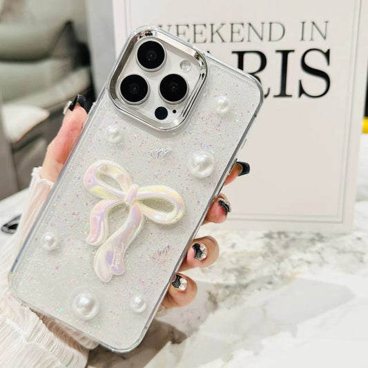 For iPhone 16 Plus 3D Bow Pearl Love Flower TPU Phone Case(Pearl Bow) by buy2fix
