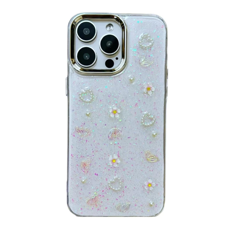 For iPhone 16 Plus 3D Bow Pearl Love Flower TPU Phone Case(Butterfly Love Flowers) - iPhone 16 Plus Cases by buy2fix | Online Shopping UK | buy2fix