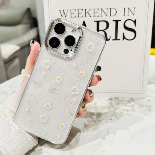 For iPhone 16 Plus 3D Bow Pearl Love Flower TPU Phone Case(Butterfly Love Flowers) by buy2fix