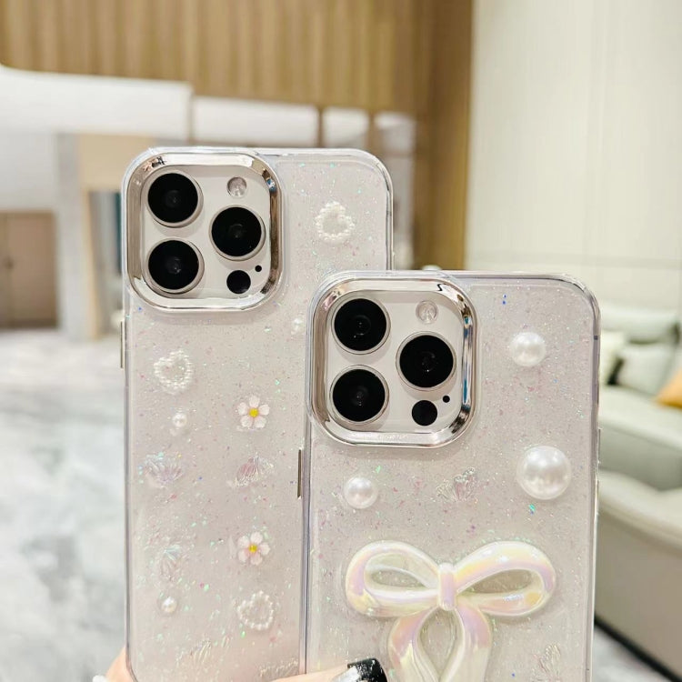 For iPhone 16 Pro 3D Bow Pearl Love Flower TPU Phone Case(Butterfly Love Flowers) - iPhone 16 Pro Cases by buy2fix | Online Shopping UK | buy2fix