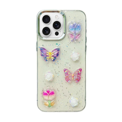 For iPhone 16 Pro 3D Colorful Crystal Butterfly TPU Phone Case(Butterful Flowers) by buy2fix