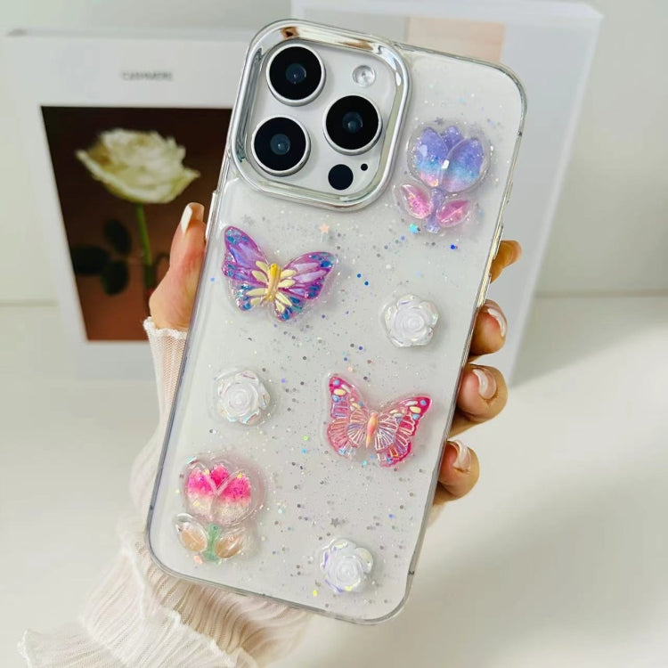 For iPhone 16 Pro 3D Colorful Crystal Butterfly TPU Phone Case(Butterful Flowers) by buy2fix