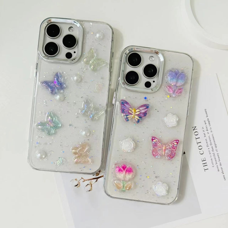For iPhone 16 Pro 3D Colorful Crystal Butterfly TPU Phone Case(Butterful Flowers) by buy2fix