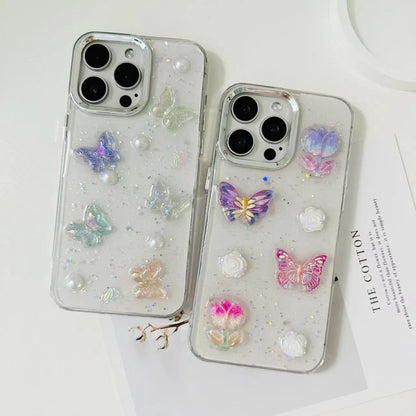 For iPhone 16 Pro 3D Colorful Crystal Butterfly TPU Phone Case(Butterfly Pearl) by buy2fix