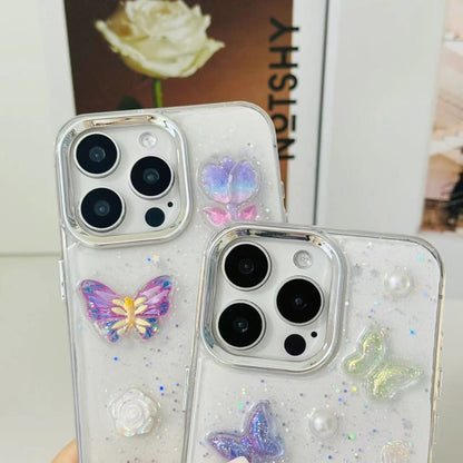 For iPhone 16 3D Colorful Crystal Butterfly TPU Phone Case(Butterfly Pearl) - iPhone 16 Cases by buy2fix | Online Shopping UK | buy2fix