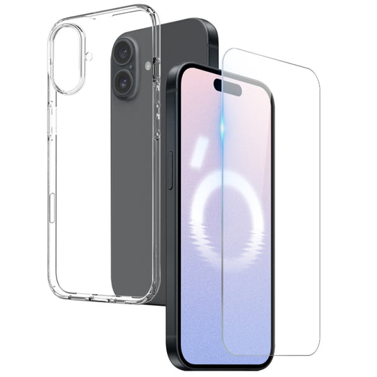 For iPhone 16 Plus NORTHJO 2 in 1 TPU Phone Case Screen Protector Tempered Glass Film(Clear)