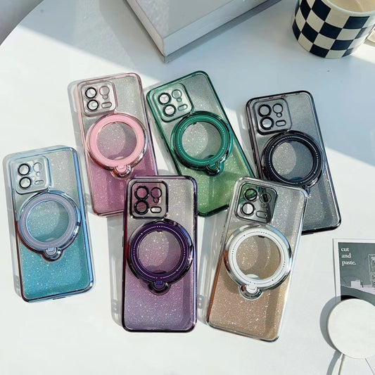 For Xiaomi 13 Pro Rotation MagSafe Holder Gradient Glitter TPU Phone Case(Black) by buy2fix